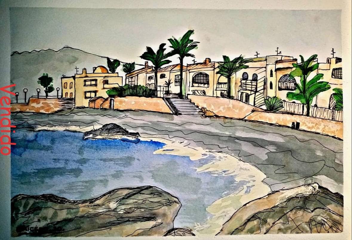 Paseos marítimo de Villaricos 50x42 acuarela (Vendido)