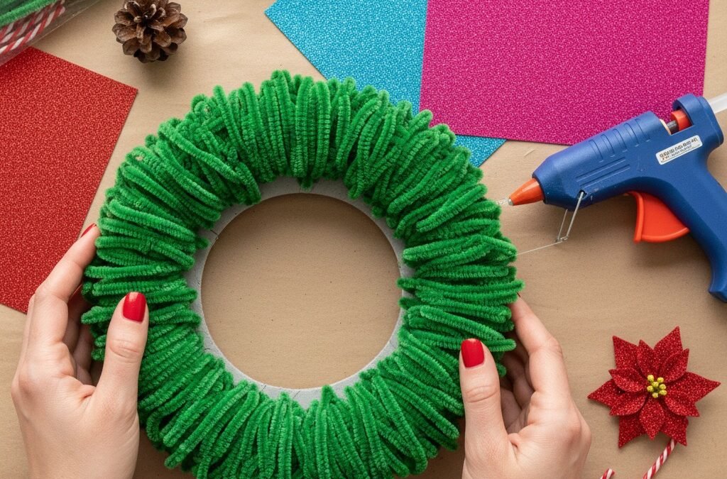 Creando mi corona navideña: Manualidad fácil con goma Eva y limpiapipas.